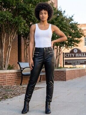 Faux Leather‎ Zipper Ankle Pants Womens Large